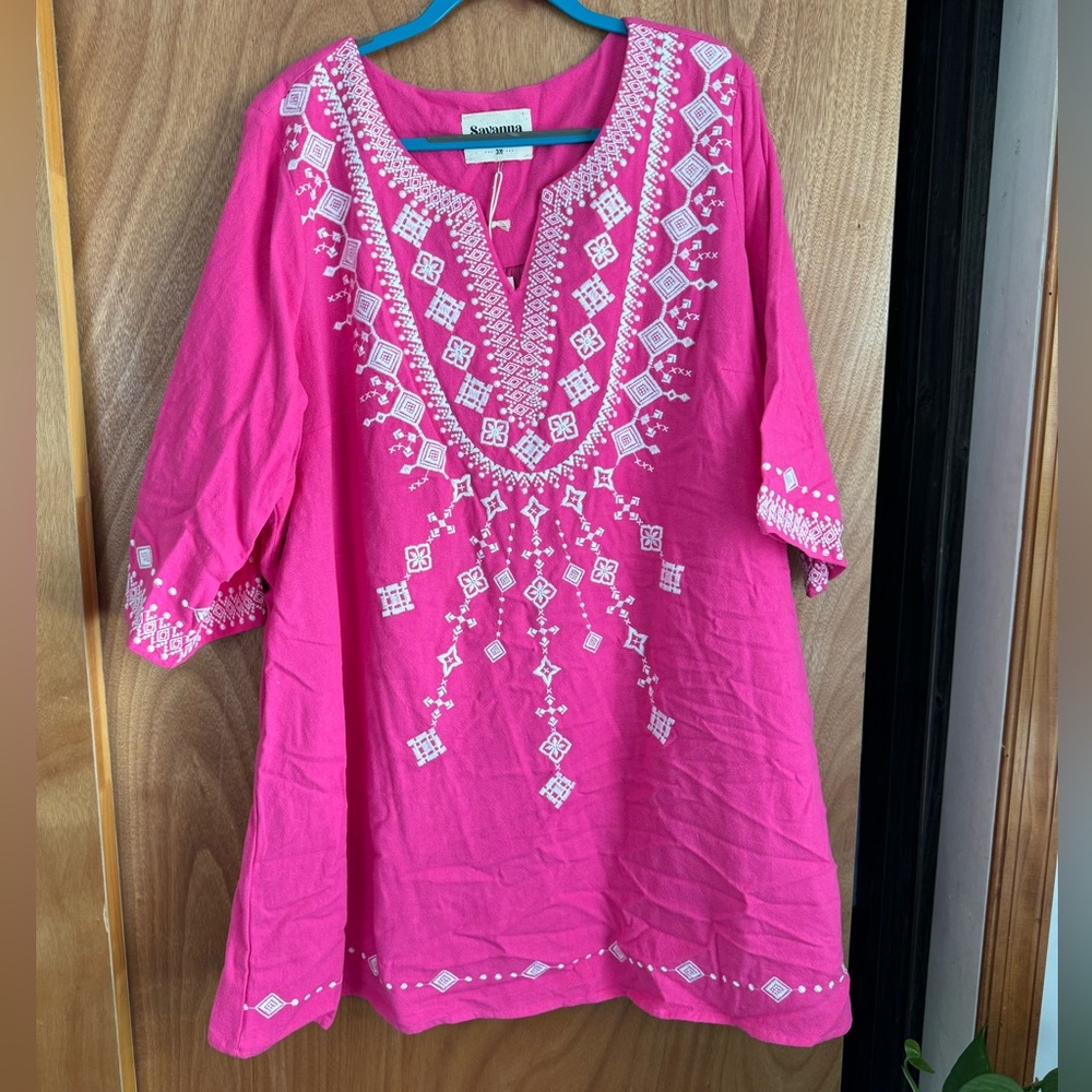 Pink patterned linen blend dress